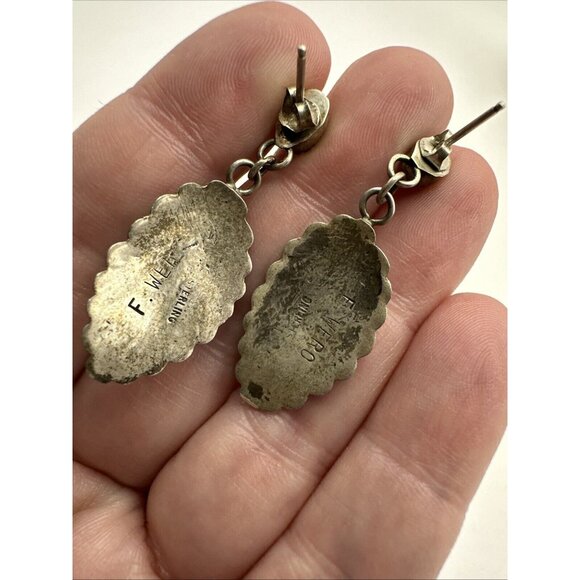 Freddie Wero Navajo Dangle Postback Earrings 925 Sterling Silver Blue Turquoise - Picture 3 of 6